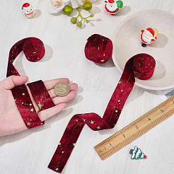 Двусторонние байковые ленты со звездами и золотым тиснением&nbsp;SRIB-GF0001-55A