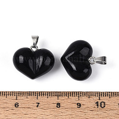 Массивные подвески в форме сердца из натурального обсидиана&nbsp;G-T143-19K