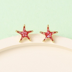 Серьги-гвоздики с морскими звездами из латуни и эмали&nbsp;EJEW-I322-02G