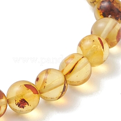 Натуральные янтарные круглые эластичные браслеты из бусин для женщин и мужчин&nbsp;BJEW-JB13379