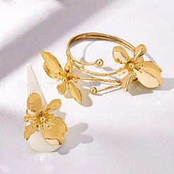 Наборы из цветочного сплава с браслетами-манжетами и кольцами&nbsp;FS-WGBB150-01