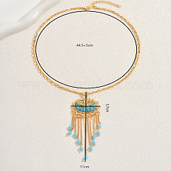 Богемская латунь паве синтетическая бирюза овальные с цепочкой кисточкой подвески ожерелья для женщин&nbsp;MZ5420