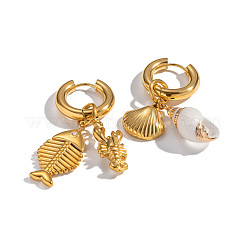 Серьги-кольца в форме ракушки и рыбы из нержавеющей стали 304&nbsp;QQ1107