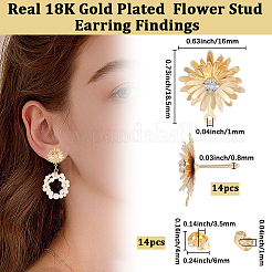 14 шт. латунная фурнитура для сережек-гвоздиков со стеклянными вставками&nbsp;KK-BBC0020-89