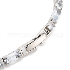 Браслеты из латуни с прозрачным фианитом в форме прямоугольника и плоских круглых звеньев&nbsp;BJEW-B094-02A