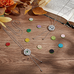 2 шт. 2 стиля регулируемый полый плоский круглый диффузор из нержавеющей стали медальон кулон лариат ожерелья&nbsp;NJEW-PH0001-49