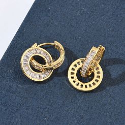 Латунные серьги-кольца из прозрачного кубического циркония&nbsp;EJEW-C181-09G