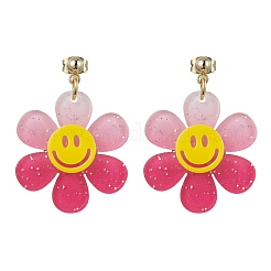 Акриловые серьги-пусеты с улыбкой и подсолнухом&nbsp;EJEW-JE05608