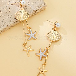 Серьги-гвоздики с кисточками из железной эмали в форме ракушки и морской звезды&nbsp;FS-WG09B6A-01