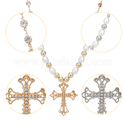 2 шт. 2-цветное ожерелье с подвеской в виде креста-флери из горного хрусталя и цепочками из пластиковых бусин&nbsp;NJEW-AN0001-77