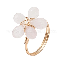 Кольца на палец из натурального розового кварца&nbsp;RJEW-JR00981