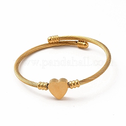 Браслет-манжета из нержавеющей стали 201 с бусинами в форме сердца&nbsp;BJEW-C033-07G