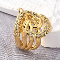 Латунные микропаве кубические цирконии регулируемые открытые манжеты кольца для женщин&nbsp;RJEW-K292-07G