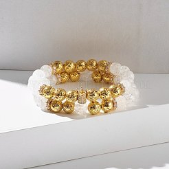 Натуральный кракле кварц и лавовый камень круглые бусины стрейч браслеты набор&nbsp;BJEW-JB07206