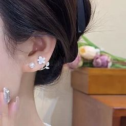 Серьги-гвоздики из сплава и пластика с жемчугом&nbsp;FS-WG98E52-01