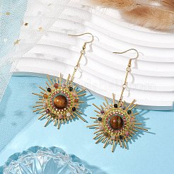 Серьги-подвески из натурального турмалина и тигрового глаза&nbsp;EJEW-MZ00237