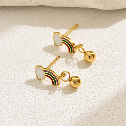 Модные классические универсальные радужные серьги-гвоздики с круглыми 201-дюймовыми серьгами из нержавеющей стали NE2607