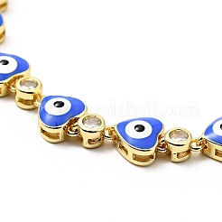 Прозрачный кубический цирконий и эмалевое сердце с браслетом-слайдером со звеньями от сглаза BJEW-A127-04G