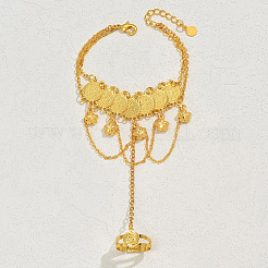 Элегантный латунный браслет с цветочным узором в ближневосточном стиле с цепочками из монет TF1222