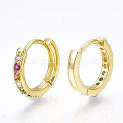 Серьги-кольца из латуни с микро-паве из фианита&nbsp;X-EJEW-S201-40G