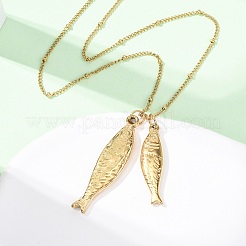 Парные ожерелья-спутники из нержавеющей стали 304 с подвеской в виде рыбки для женщин&nbsp;LS-NJEW-Z108-02G