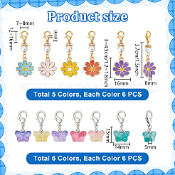 36 шт. 6-цветная прозрачная стеклянная подвеска-бабочка&nbsp;HJEW-PH02252