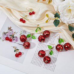 4 пара сережек-гвоздиков в форме вишни из пенопласта&nbsp;EJEW-FI0002-88