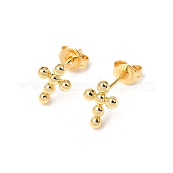 Серьги-гвоздики в форме креста из латуни&nbsp;EJEW-A135-18G