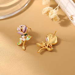 Серьги-гвоздики из латуни с цветком и искусственным жемчугом&nbsp;FS-WG24618-01