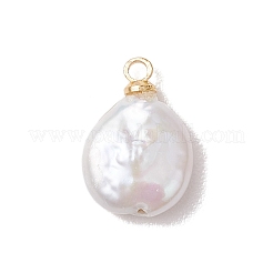 Плоские круглые подвески из натурального жемчуга кеши&nbsp;PALLOY-JF05077-01