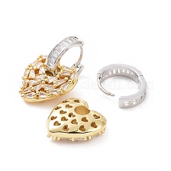 Прозрачные серьги-кольца с сердцем из кубического циркония&nbsp;EJEW-G343-03G-B