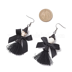 Серьги-подвески с кисточками и бантом из акрила и синтетической бирюзы&nbsp;EJEW-JE06540