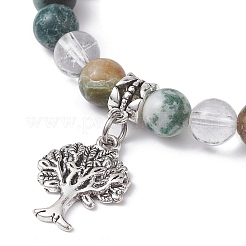 Эластичные браслеты из натурального древесного агата с круглыми бусинами&nbsp;BJEW-JB09872-02