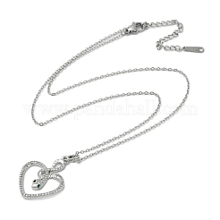 Латунные микропаве прозрачные кубические цирконии сердце змея подвески ожерелья&nbsp;LS-NJEW-K280-04P