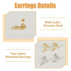 2 пара сережек-гвоздиков из латуни 2 цветов с прозрачным фианитом для женщин&nbsp;EJEW-HS0001-01