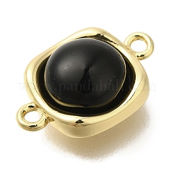 Латунные подвески-шармы с квадратными звеньями из черного стекла&nbsp;KK-K388-20G