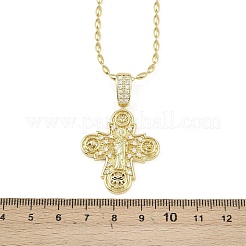 Женские ожерелья с подвеской-крестом из латуни с микропаве из прозрачных кубических цирконий&nbsp;LS-NJEW-K298-02A-G