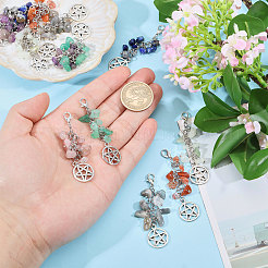 14 шт. 7-х цветный натуральный драгоценный камень и сплав подвеска украшение&nbsp;HJEW-CA00048