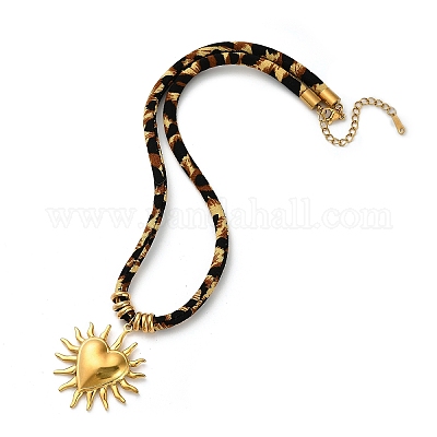 Ожерелья из фланелевого шнура с леопардовым принтом из нержавеющей стали 304 NJEW-K289-01A-G-1