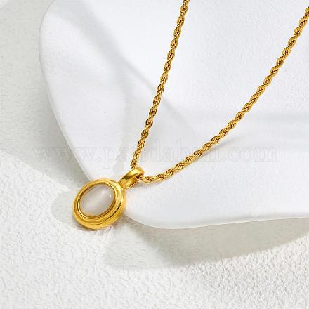 Женские ожерелья из нержавеющей стали 304 с овальным кулоном в форме кошачьего глаза FS-WG728AB-01-1