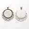 Tibetan Style Alloy Pendant Cabochon Settings, Cadmium Free & Lead Free, Flat Round with Stars, Antique Silver, Tray: 25mm, 44x36x2mm, Hole: 5x7mm, about 140pcs/kg