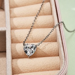 Ожерелья с подвеской в форме сердца из нержавеющей стали 304 с кристаллами кубического циркония для женщин&nbsp;NJEW-Z064-03P