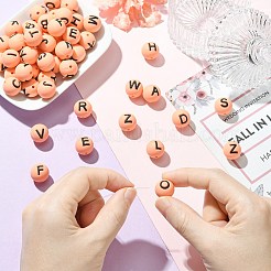 1 набор из 26 оранжевых круглых силиконовых бусин с буквами&nbsp;ST-CJ0041-009