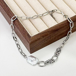 201 нержавеющая сталь и самородки барокко натуральный жемчуг Кеши звенья цепи ожерелья для женщин&nbsp;FS-WGBF5BB-01