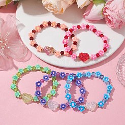 Браслет-стрейч ручной работы с цветами из полимерной глины&nbsp;BJEW-JB09825