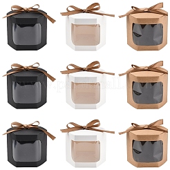 10 шт шестиугольные коробки для торта из крафт-бумаги с визуальным окном и лентой&nbsp;CON-YW0001-88A
