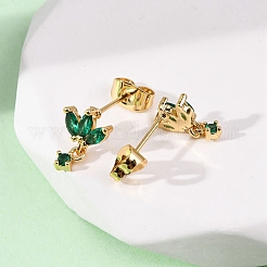 Серьги-гвоздики в форме конского глаза с микропаве из латуни и кубическими цирконами&nbsp;EJEW-S280-02G