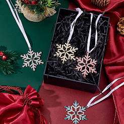 4 шт. 4-х цветные снежинки из сплава подвесные украшения&nbsp;HJEW-FH0001-84