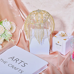 Шляпа-цепочка для волос с кисточками и металлическими стразами для невесты&nbsp;DIY-WH0504-183