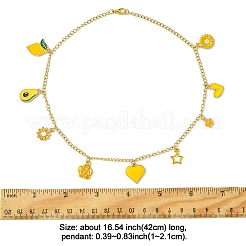 Ожерелья с подвесками из желтой эмали из сплава цветов&nbsp;NJEW-FS00011